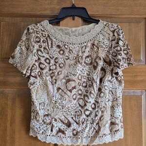 Chic Vintage Animal Print Lace Blouse